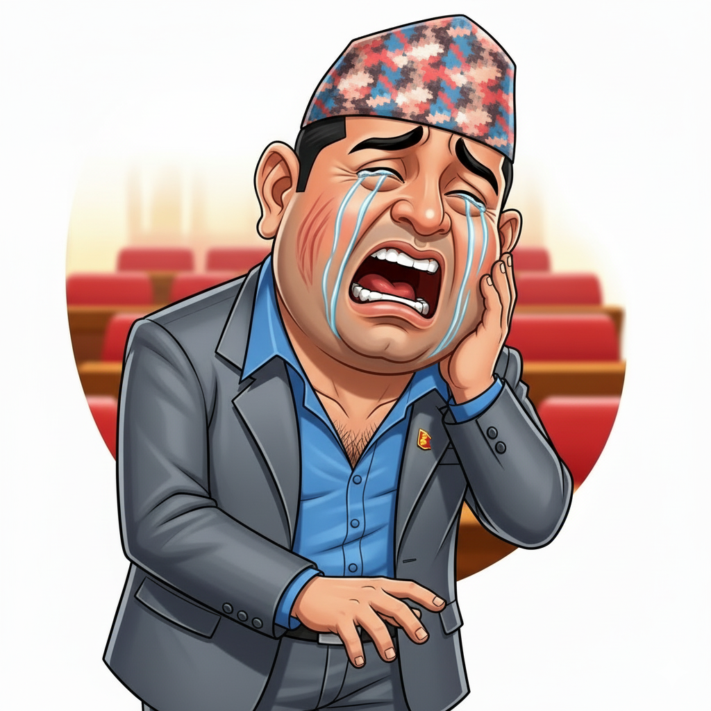 Satirical Caricature - Bhogatey Basnet Crying