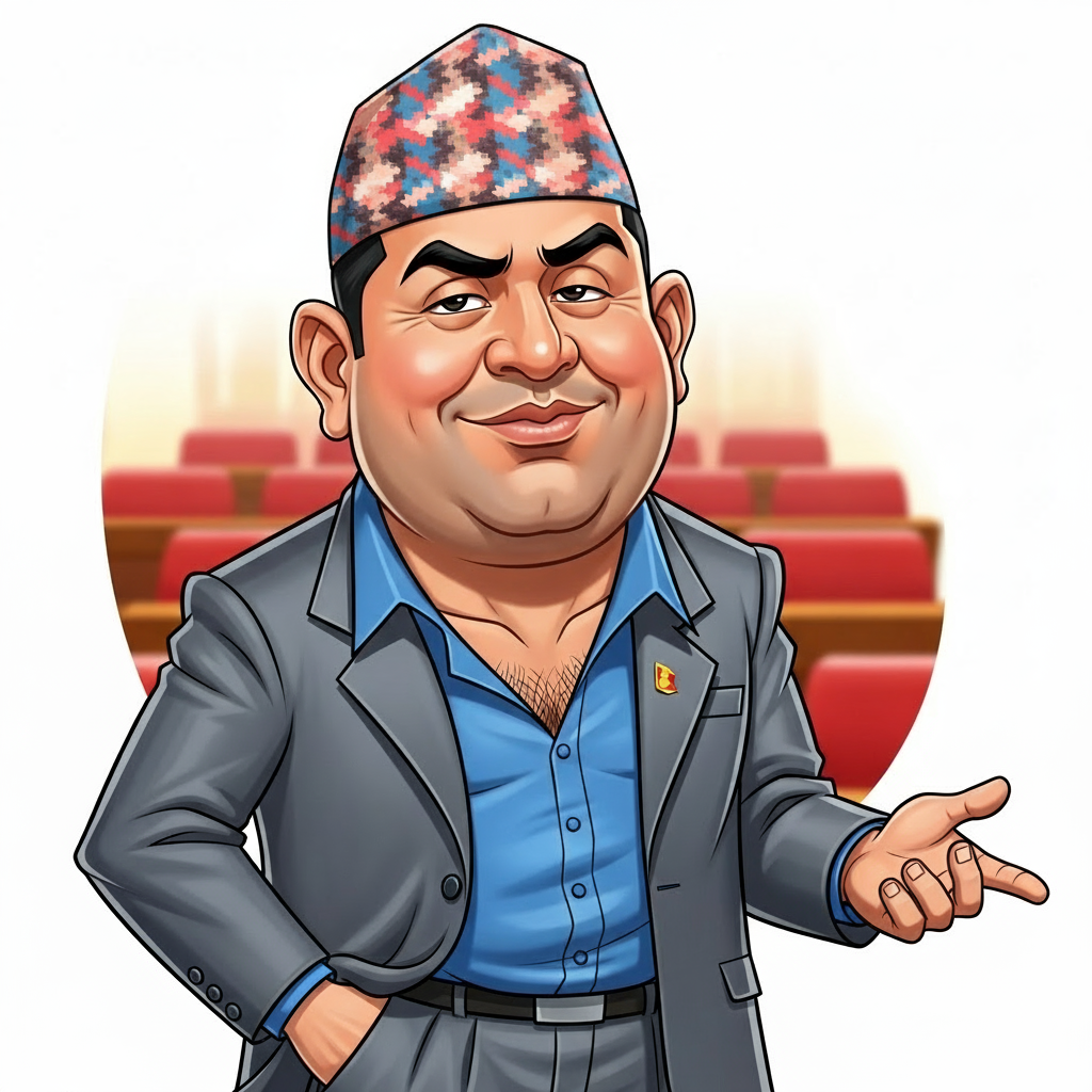 Satirical Caricature - Bhogatey Basnet Smiling